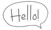 Speech bubble that reads "Hello!"
